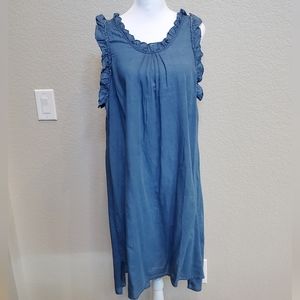 AG Cotton Ruffled Shift Dress, Lightweight, Chambray Blue, Small, NWT